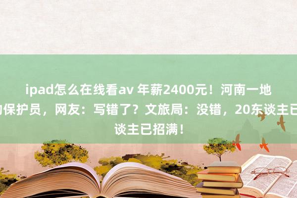 ipad怎么在线看av 年薪2400元！河南一地招文物保护员，网友：写错了？文旅局：没错，20东谈主已招满！