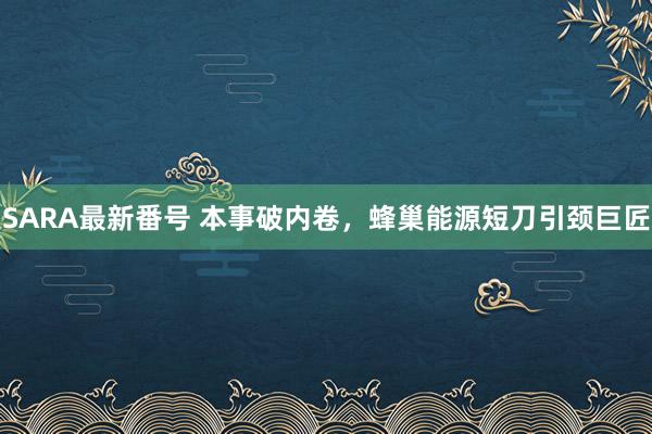 SARA最新番号 本事破内卷，蜂巢能源短刀引颈巨匠