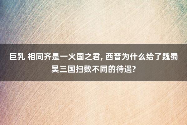 巨乳 相同齐是一火国之君， 西晋为什么给了魏蜀吴三国扫数不同的待遇?