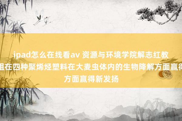 ipad怎么在线看av 资源与环境学院解志红教讲课题组在四种聚烯烃塑料在大麦虫体内的生物降解方面赢得新发扬